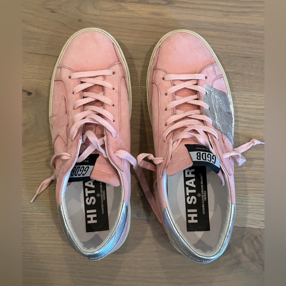 Golden Goose Pink Suede Hi Star with Silver paint limited edition barely worn - Picture 9 of 12